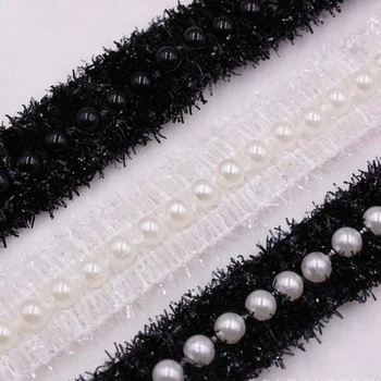 1 ярд Белого Черного жемчуга, расшитого бисером, Кружевная лента с отделкой Африканской кружевной тканью, Вышитая вручную, костюм, платье, юбка, Швейный материал