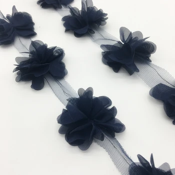 13 шт./ярд 3D темно-синий шифон с гроздьями цветов Свадебное платье Свадебная ткань Кружевная отделка Ткань для шитья своими руками