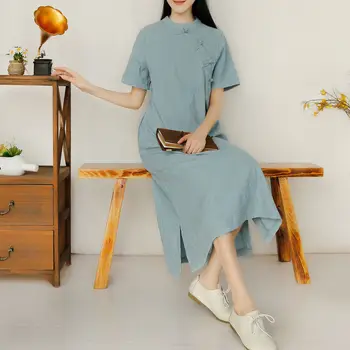 2023 новое китайское стильное однотонное улучшенное платье чонсам женское элегантное винтажное платье ципао улучшенное повседневное платье daliy qipao