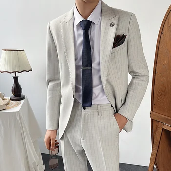 2023 Новый мужской костюм (блейзер + брюки), модный деловой повседневный тренд, красивый бутик-блейзер, комплект из двух предметов