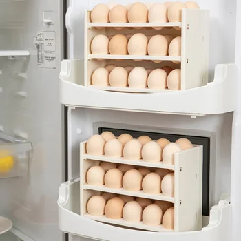 3-Слойный Органайзер для хранения яиц в холодильнике Поворотная Складная Подставка для хранения яиц в холодильнике Из прочного противоскользящего пластика для домашнего использования