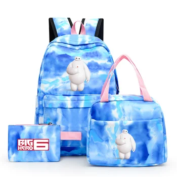 3шт. Красочный рюкзак Disney Big Hero 6 Baymax с сумкой для ланча, Повседневные школьные сумки для студентов и подростков, наборы