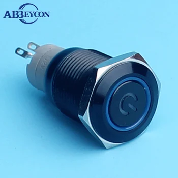 ABBEYCON, 5 шт./лот, металлический кнопочный переключатель, логотип питания, черный, 16 мм, мгновенная функция, индивидуальные водонепроницаемые кнопочные переключатели