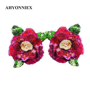 AHYONNIEX 12 x 10,5 см 3D розово-красная нашивка с вышивкой в виде цветка, качественные наклейки на одежду