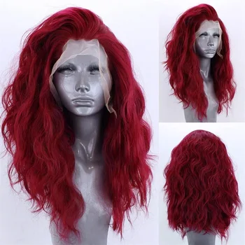 FANXITION Бордовый синтетический парик с длинными объемными волнистыми кружевными передними париками для женщин, винно-красные волосы из термостойких волокон для ежедневного использования, косплей