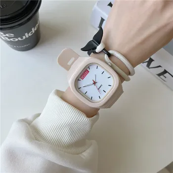 Macaron Square Кварцевые наручные часы с цифровым циферблатом, повседневные наручные часы, каучуковый ремешок, модные часы, водонепроницаемые наручные часы для женщин