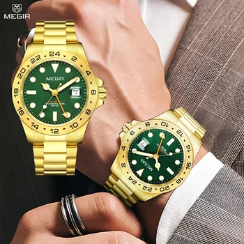 MEGIR Часы Новые Роскошные Деловые Мужские Часы Модные Кварцевые Часы С Календарем Мужские Наручные Часы Из нержавеющей Стали Reloj Hombre 8404