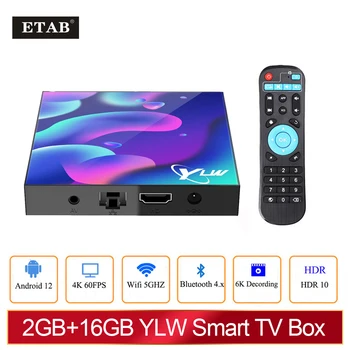 YLW Android 12 TV Box 2,4 G/5G WiFi BT Allwinner H618 2G 16GB Медиаплеер Поддержка 6K Четырехъядерной телеприставки Smart TV Box