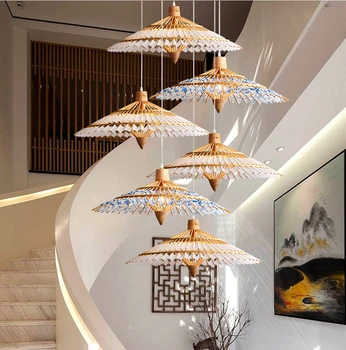 Бамбуковый подвесной светильник в азиатском стиле, винтажные подвесные светильники для гостиной, для домашнего декора, светильники для кафе