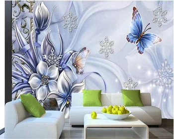 бейбехан фреска Цветочные обои голубая мечта лилия бабочка фреска обои настенная фреска из папье-маше 3d обои для гостиной