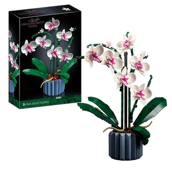 Букет из блоков орхидей, цветочные суккуленты, строительные блоки в горшках, подходящие для романтического набора, сборка строительной игрушки, подарок для девочки 10311