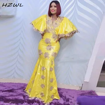 Вечерние платья Aso Ebi желтого цвета с V-образным вырезом, аппликации, кружево, платье для выпускного вечера размера Плюс, Женское платье в Дубае, вечерний халат