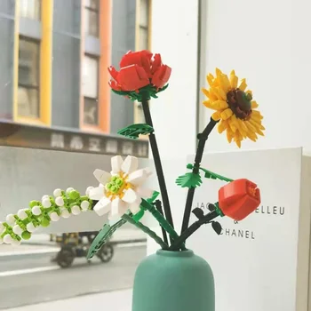 Вечный цветок Травянистое растение Подсолнух Роза Шафран Зверобой 3D Модель DIY Мини Блоки Кирпичи Строительная игрушка для детей