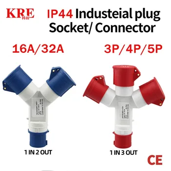 Водонепроницаемая Промышленная Вилка KRE IP44 С Трехходовой Y-образной Розеткой 16A 32A с 3, 4, 5-Контактной Проводкой и Трехфазным Электрическим Разъемом 1013