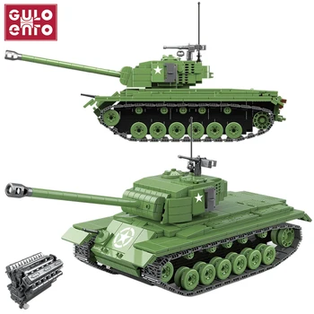 Военный тяжелый танк M26 Pershing Строительные блоки Город США Немецкий танк Tiger 131 Кирпичи Полиция Солдаты армии Детские игрушки Подарки