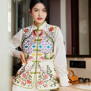 Высококачественный весенне-осенний женский жилет в китайском стиле с ретро-вышивкой Феникс, Элегантная леди, роскошный жилет, женский S-XXL