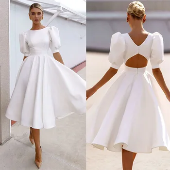 Горячая распродажа весны 2023, Новые однотонные Тонкие платья для женщин, Сексуальное Летнее Белое платье подружки невесты трапециевидной формы с короткими рукавами