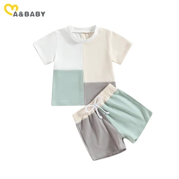 Для мамы и ребенка от 0 до 3 лет, Комплекты одежды для новорожденных мальчиков, Повседневные футболки в стиле пэчворк, Топы, Шорты, Наряды, летняя одежда