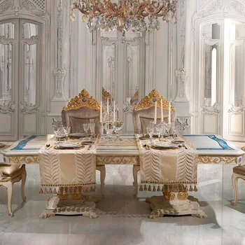 Европейский роскошный длинный обеденный стол с резьбой из цельного дерева, французский придворный обеденный стол в виде ракушки, стул, мебель для виллы, стол на заказ
