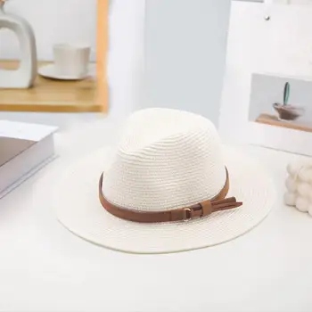 Женская соломенная шляпа, однотонная складная Женская летняя шляпа с поясом, круглая пляжная шляпа с короткими полями, Анти-УФ, Дышащая Мужская джазовая шляпа