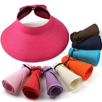 Женская соломенная шляпа с пустым верхом, летняя, с широкими полями, Складная, защищающая от ультрафиолета, Пляжные шляпы для прогулок, Солнцезащитный козырек, Панама, Кепки-ведра, козырек