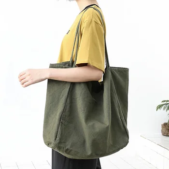 Женская холщовая сумка Qyahlybz большой емкости, повседневная ретро-старая сумка, художественная сумка для стирки, сумка для покупок через плечо