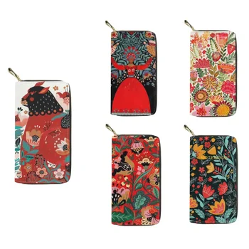 Женские кожаные кошельки с цветочным принтом в стиле Прованс, Кожаные женские держатели кредитных карт, Клатч на молнии, сумочка для рук, кошелек