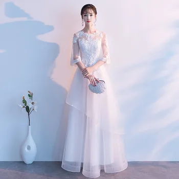 Женское белое вечернее платье для хостинга 2020 Новое Темпераментное Банкетное Длинное Элегантное платье для выступлений