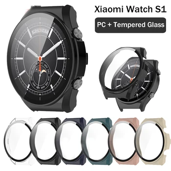 Защитный чехол из ПК + закаленного стекла для Xiaomi Mi Watch Color Sport /Xiaomi Watch S1 Hard Full Edge Screen Protector Case Shell
