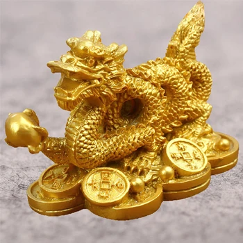 Золотая китайская благоприятная статуэтка дракона, скульптура Фэн-шуй, украшение дома, гостиной, спальни, офиса, дракон