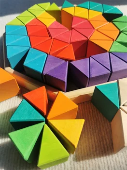 Игрушки Монтессори, деревянное здание из лайма, радужный треугольник, строительные блоки для детских развивающих игр