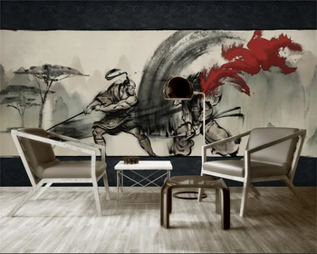Изготовленная на заказ фреска 3d новый китайский дуэль самураев пейзаж ресторан инструменты Обои фоновая стена гостиная спальня гостиничные обои