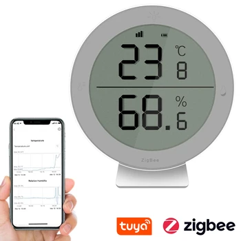 Интеллектуальный детектор температуры и влажности Tuya ZigBee, беспроводные датчики температуры и влажности, совместимые с Alexa Google Home