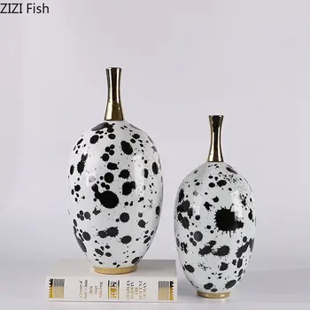 Керамическая ваза с текстурой китайской туши, украшение стола, Искусственные Цветы, Декоративная Цветочная композиция, Старинные Вазы для цветов