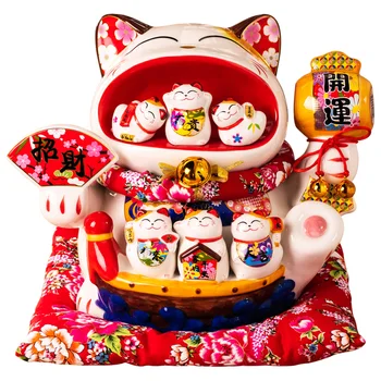 Керамический счастливый кот, очень большая копилка Манеки Неко, Машущая лапой, Подарочное украшение для открытия магазина