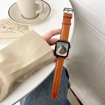 Кожаный Ремешок для Apple Watch 45мм 41мм 44мм 40мм 42мм 38мм Ultra 49мм Ремешок Для часов Single Tour Браслет iWatch Series 8 Ult
