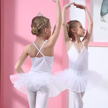 Комплект из двух предметов, детское балетное платье из полиэстера, танцевальная одежда, балетные костюмы, пышная газовая юбка для девочек для детей