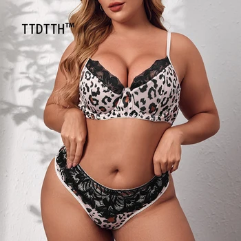 Комплект леопардовых кружевных бюстгальтера и трусиков TTDTTH для женщин больших размеров - Сексуальное домашнее белье
