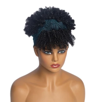Короткие афро-кудрявые парики с вьющимися волосами, повязка на голову, парики для чернокожих женщин, синтетические волосы, пушистые локоны, лента для волос, тюрбан для волос