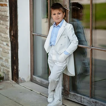 Костюм для мальчиков, комплект из двух предметов (куртка + брюки), новинка 2023 года, модный белый смокинг высокого класса, красивая повседневная одежда для официальных мероприятий