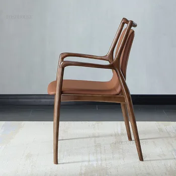 Креативные обеденные стулья в американском стиле Кантри, Ретро минималистичный стул из массива дерева, мягкая губка, кресло для отдыха, мебель для столовой