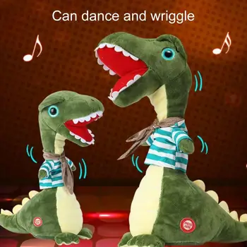 Креативный музыкальный динозавр Плюшевая игрушка с подсветкой Скручивающаяся шея Электрический Зеленый звук Динозавр Плюшевая Мягкая игрушка для детей