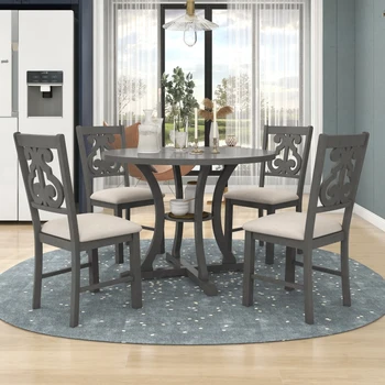 Круглый обеденный стол и стул из 5 предметов с ножками специальной формы и изысканно оформленной полой спинкой для столовой