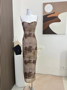 Летнее Французское модное винтажное длинное платье на бретельках для выпускного вечера, Макси-платья с графическим рисунком, женские платья-туники для вечеринок 2023 года, дизайн халата