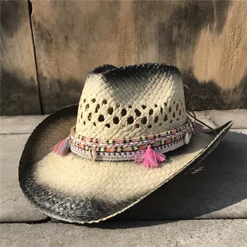 Летняя Женская Ковбойская шляпа в западном стиле с кисточками, Элегантное Женское Сомбреро, Домашняя шляпа, шляпа-чародейка, Солнцезащитная шляпа от солнца