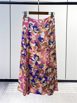 Летняя женская юбка Миди 2023 Года с цветочным принтом, Милая Женская юбка в праздничном стиле с высокой талией Jupe
