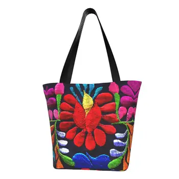Мексиканская Фиеста, Цветы, Искусство, Бакалея, Сумка для покупок, Текстиль, Вышивка, Холст, сумки через плечо для покупателей, сумка большой емкости