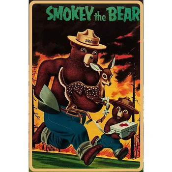Металлическая жестяная вывеска Smokey The Bear в стиле ретро, Винтажная алюминиевая Вывеска для домашнего кофейного декора стен.