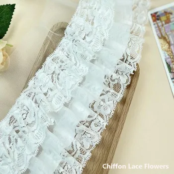 Модные цветочные оборки, отделка из шифоновой кружевной ткани, лента, аппликация для шитья своими руками, кукольное платье, свадебное детское тканевое аксессуар