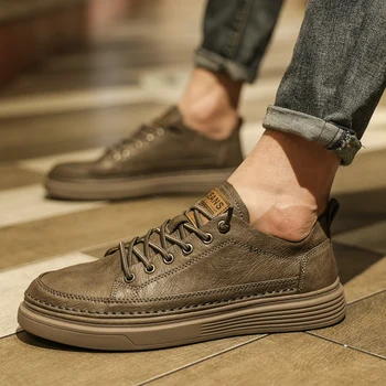 Мужская обувь из кожи 2021 года, высококачественные модные кроссовки на шнуровке, мужская повседневная обувь, Дизайнерская обувь, мужская обувь на плоской подошве.